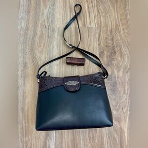 BRIGHTON Black Pebble Leather & Brown Croc Medium Shoulder Bag FREE GIFT